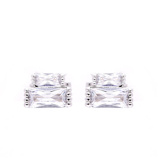 Double - Rectangle Zircon Silver - Plated Stud Earrings
