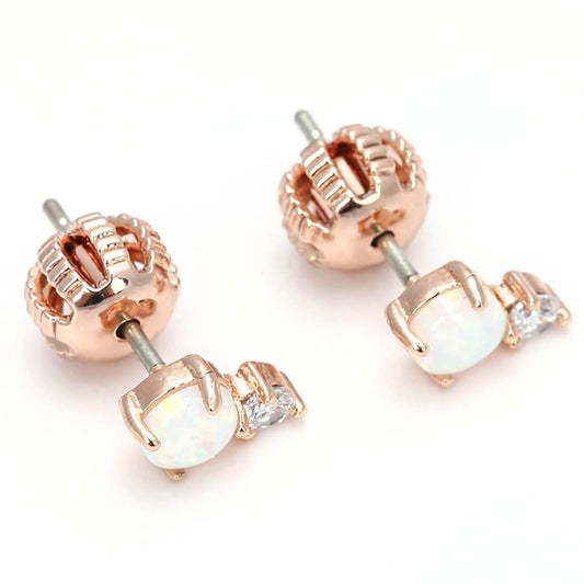 Opal & Zircon Rose Gold Stud Earrings - Delicate Gemstone Jewelry