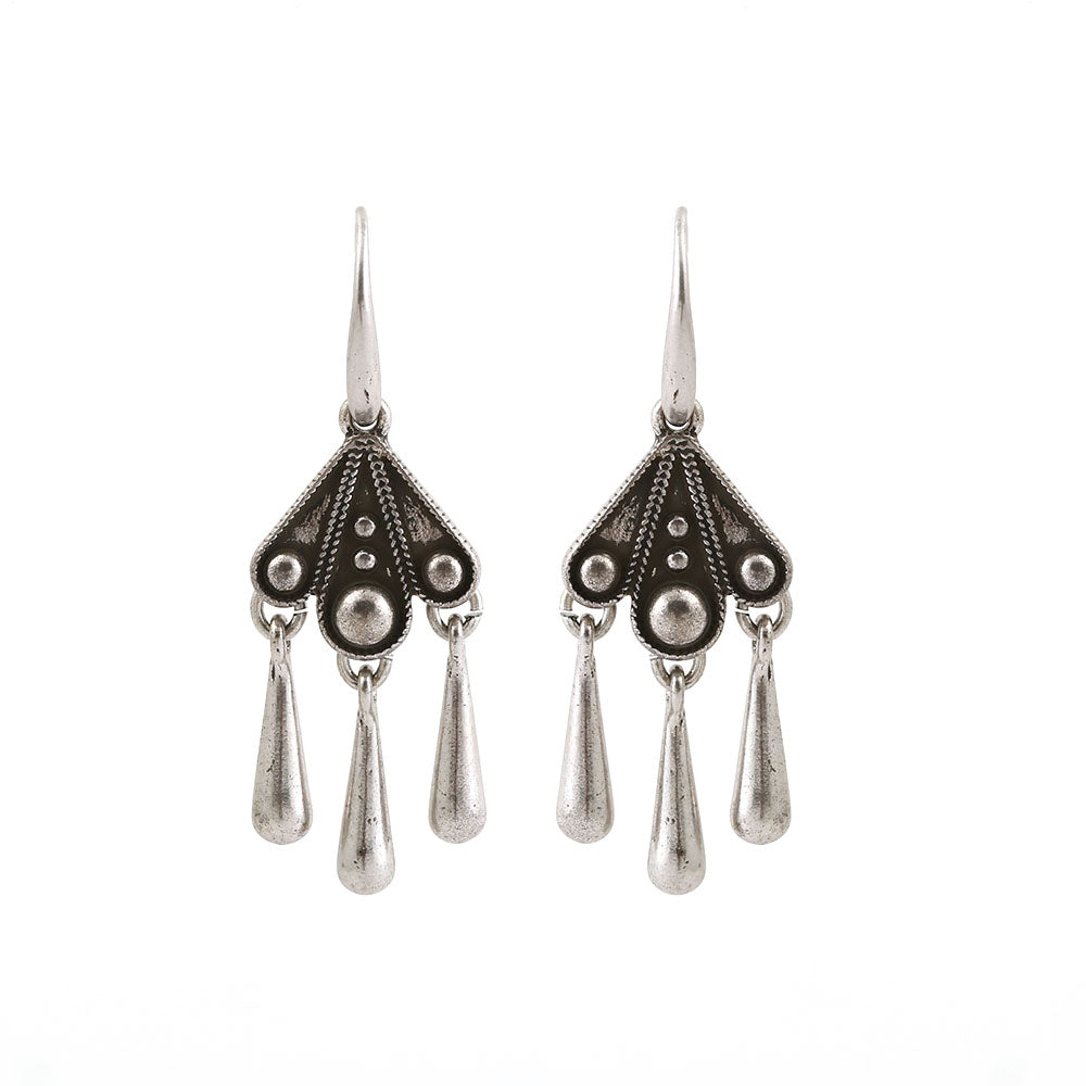 Vintage Silver - Tone Dangle Earrings with Teardrop Charms