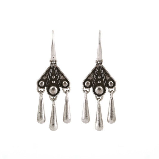 Vintage Silver - Tone Dangle Earrings with Teardrop Charms