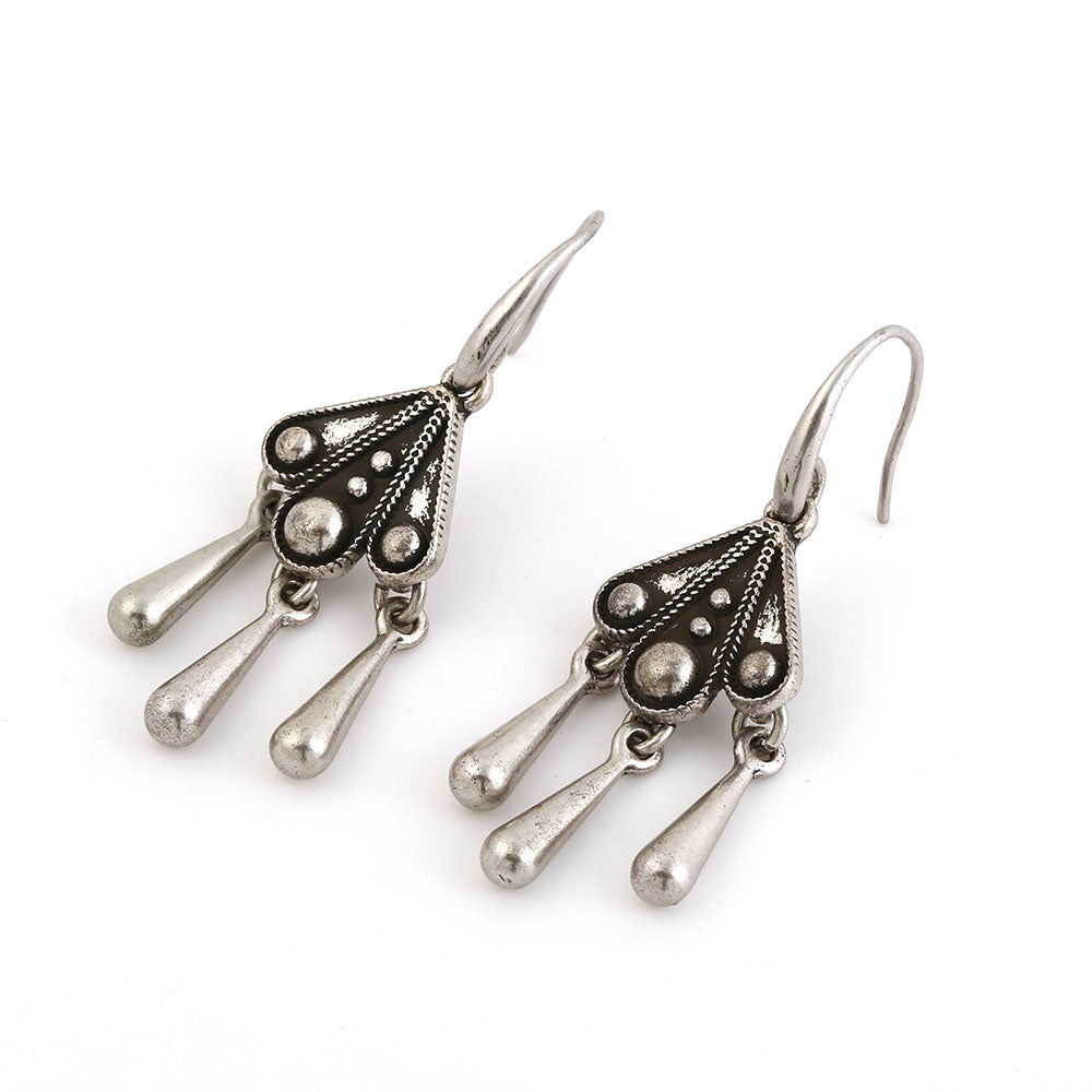Vintage Silver - Tone Dangle Earrings with Teardrop Charms