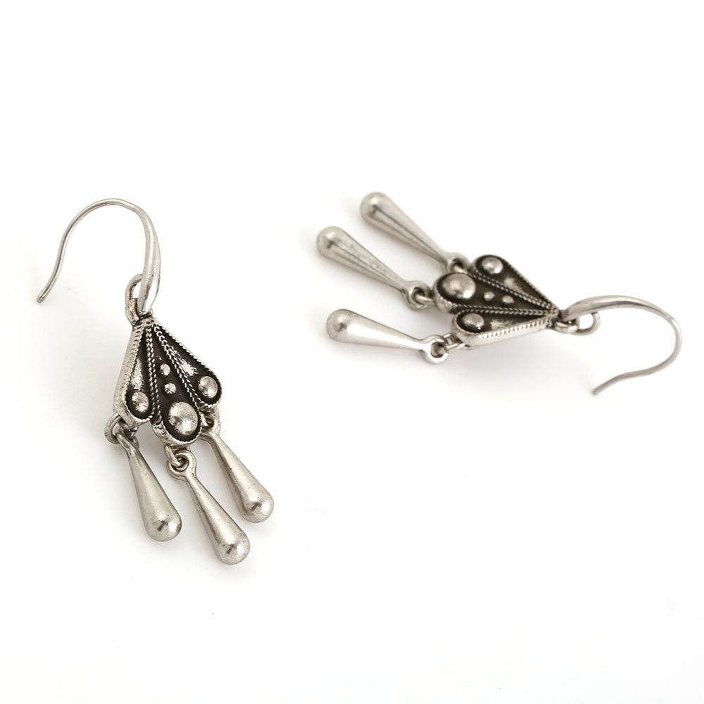 Vintage Silver - Tone Dangle Earrings with Teardrop Charms