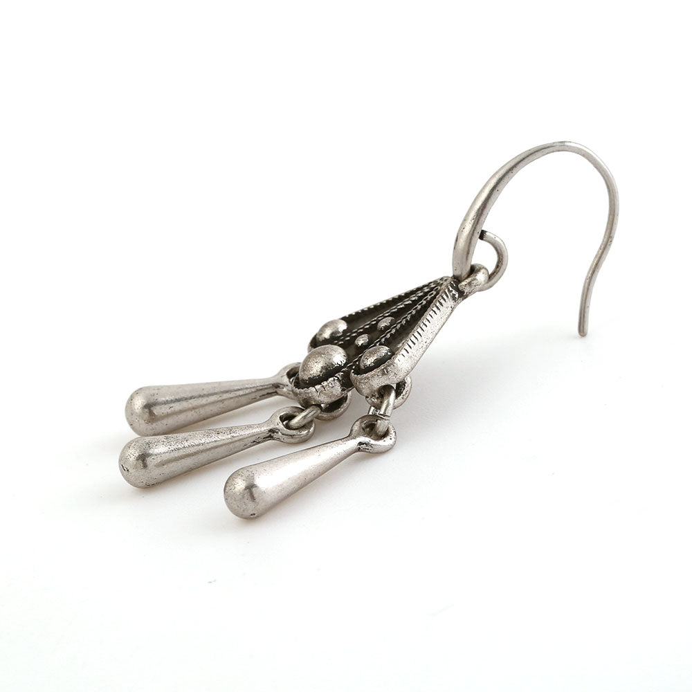 Vintage Silver - Tone Dangle Earrings with Teardrop Charms