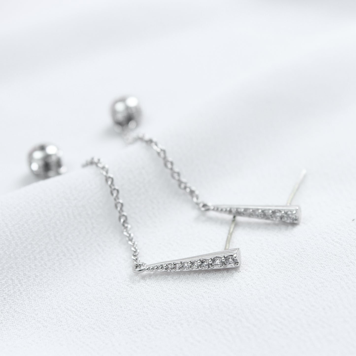 Silver Diamond Dangle Earrings with Chain Design