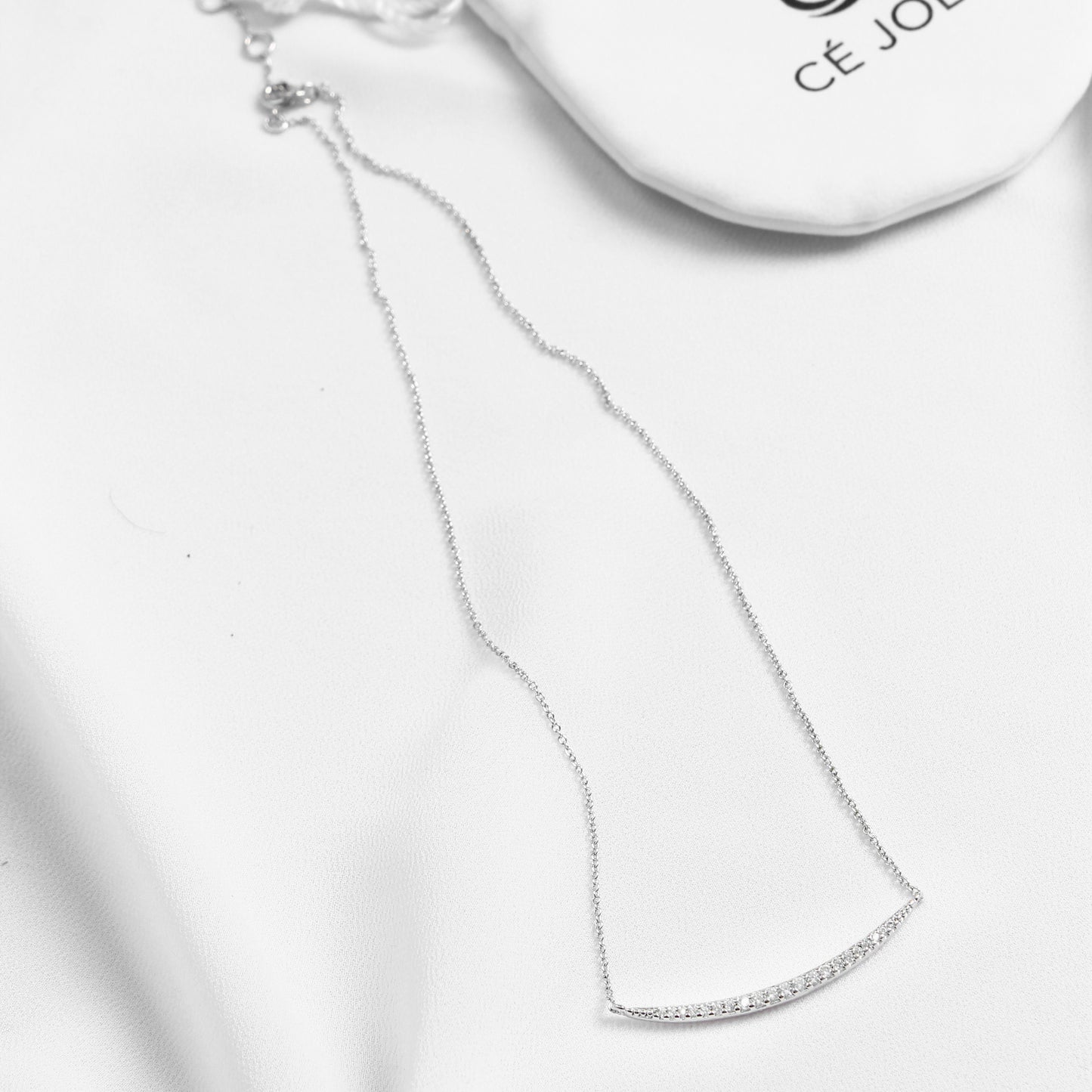 Elegant Curved Crystal - Silver  Necklace