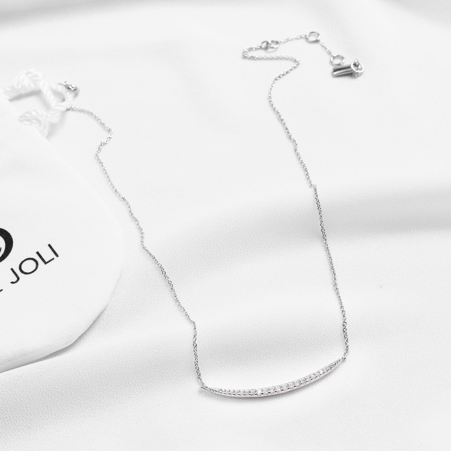 Elegant Curved Crystal - Silver  Necklace