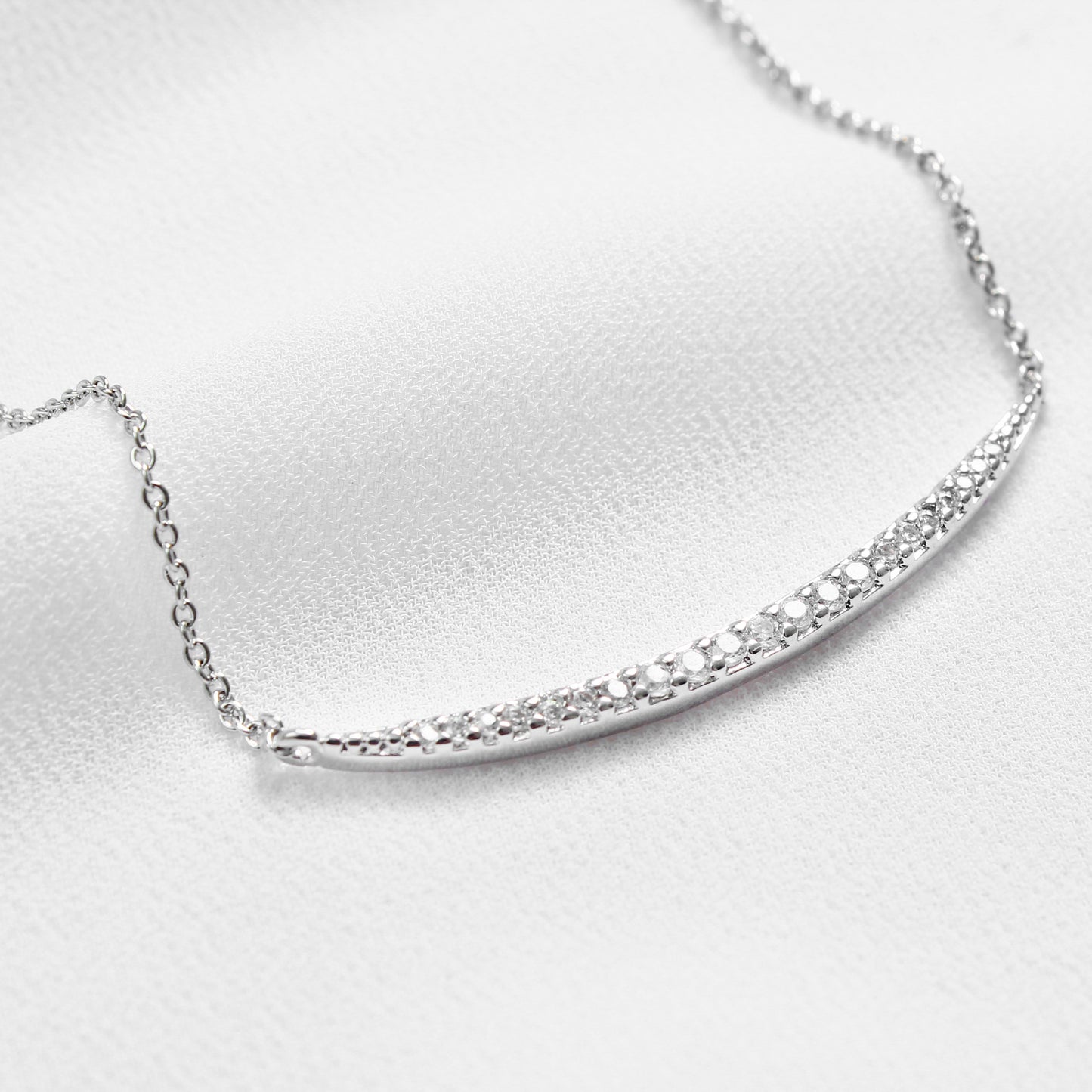 Elegant Curved Crystal - Silver  Necklace
