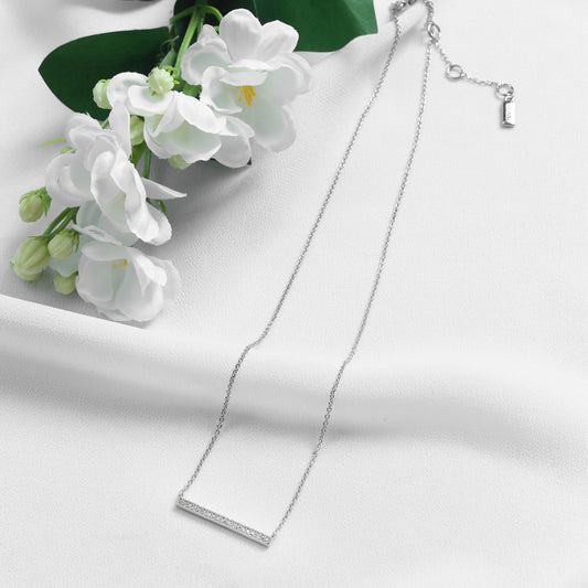 Minimalist L - Shaped Crystal - Silver  Necklace