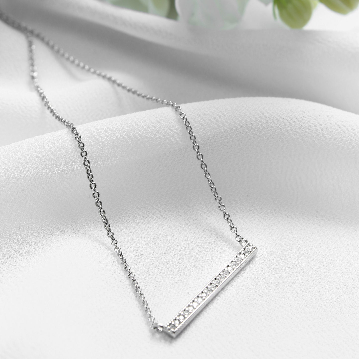 Minimalist L - Shaped Crystal - Silver  Necklace