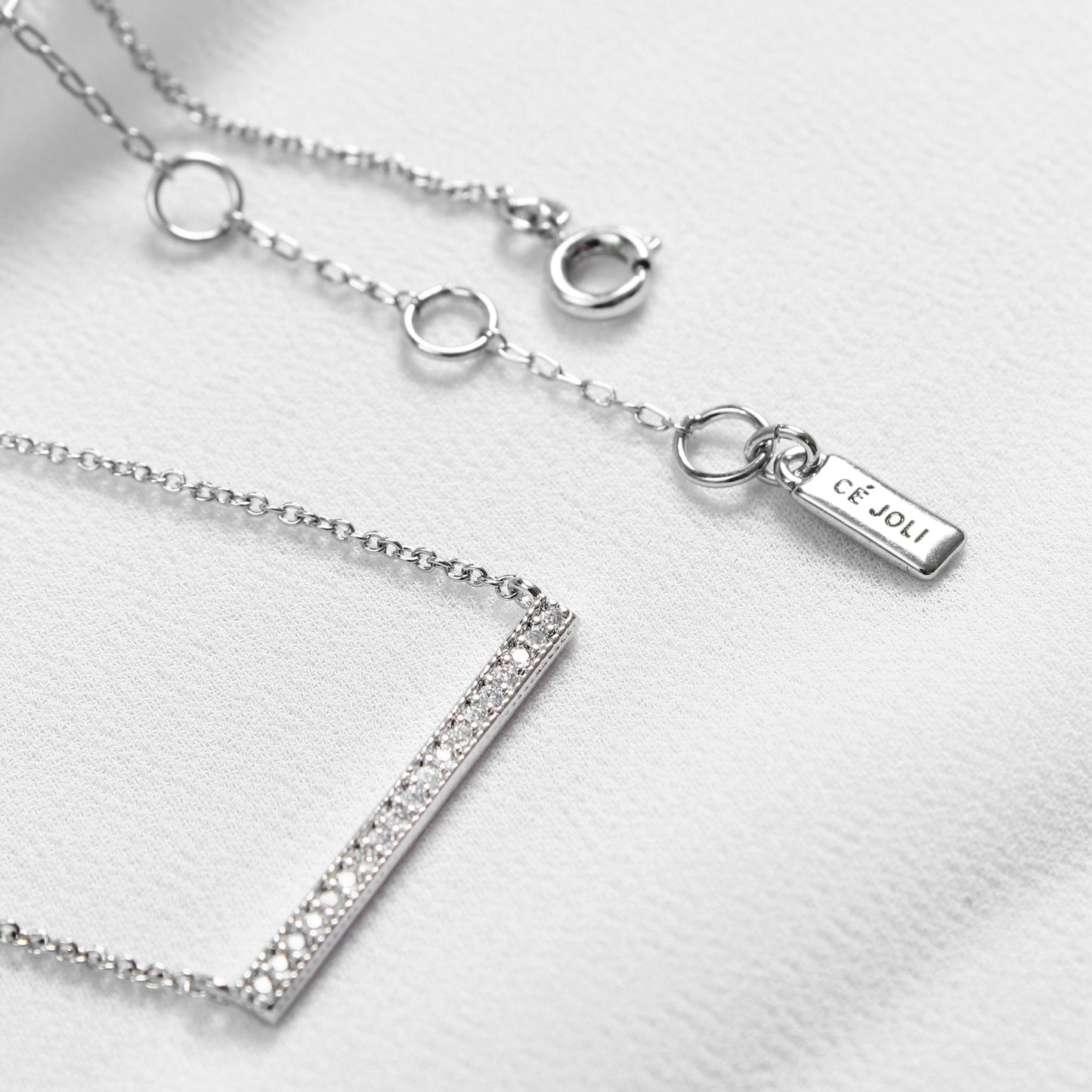 Minimalist L - Shaped Crystal - Silver  Necklace
