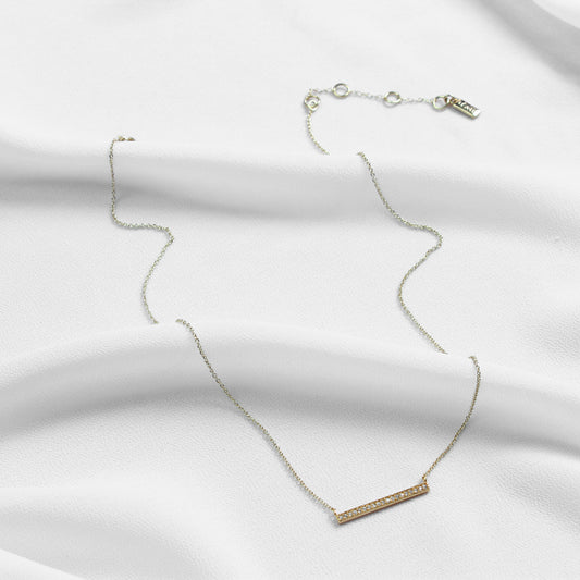 Minimalist L - Shaped Crystal - Glod  Necklace