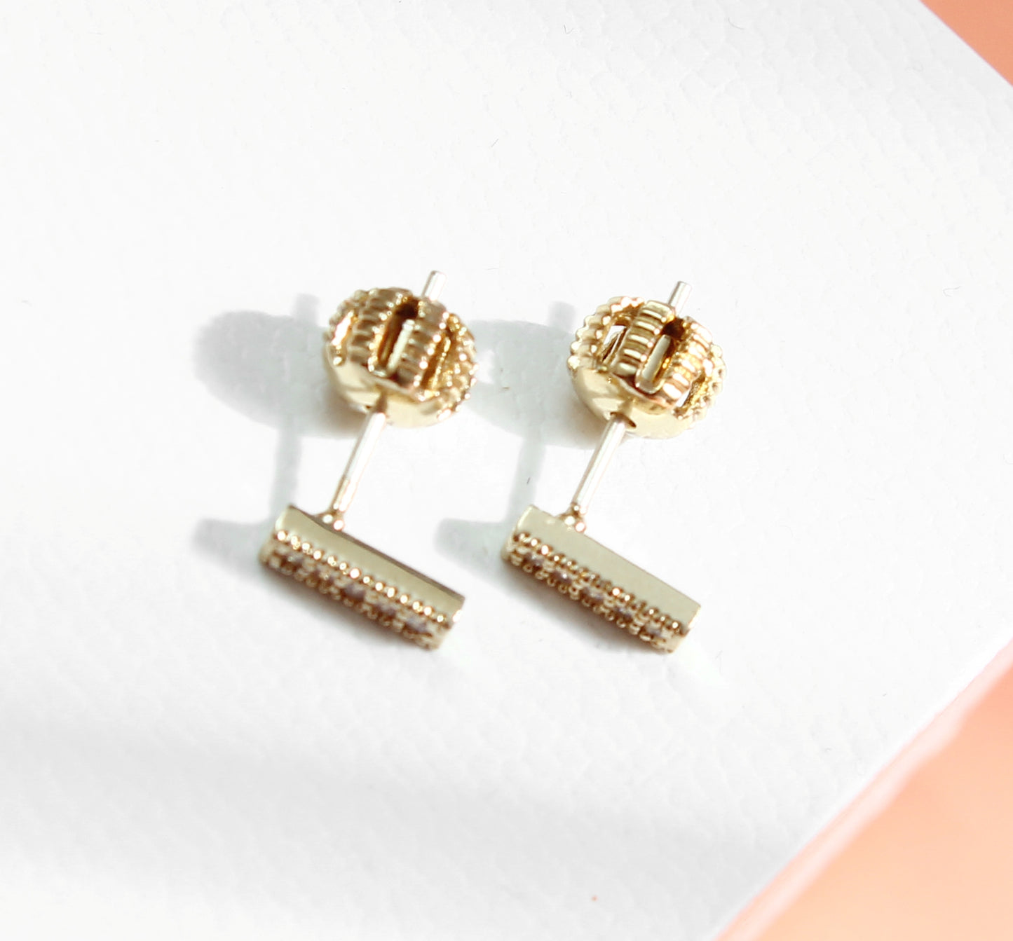 Gold - Plated Bar Stud Earrings with Crystal