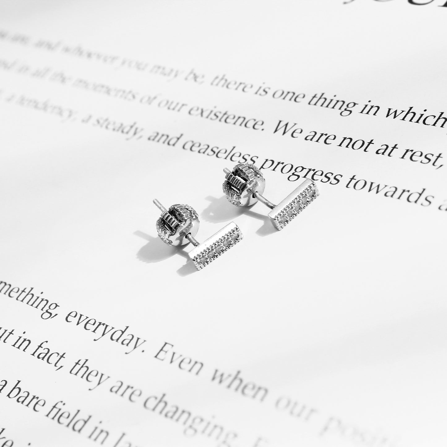 Silver - Plated Bar Stud Earrings with Crystal Accents