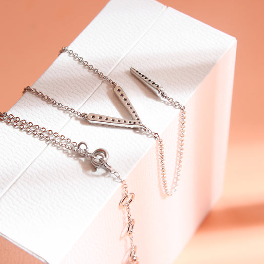 Geometric V - Shape Drop -Silver Necklace