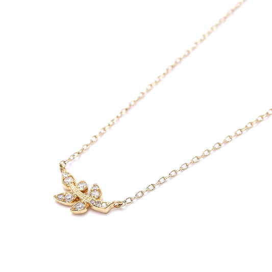 Gold - Plated Leaf - Necklace with Sparkling Cubic Zirconia