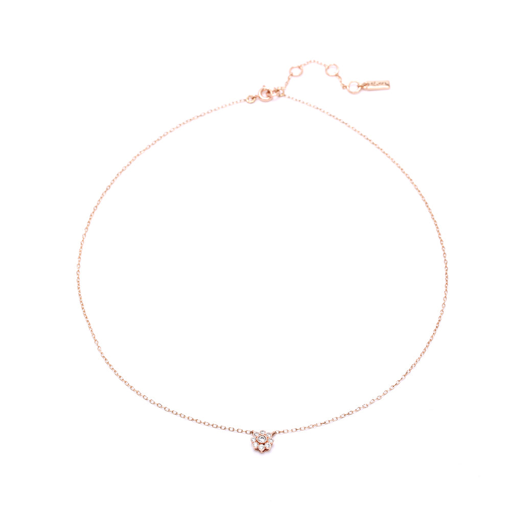 Rose Gold Plated Flower Necklace with Sparkling Cubic Zirconia