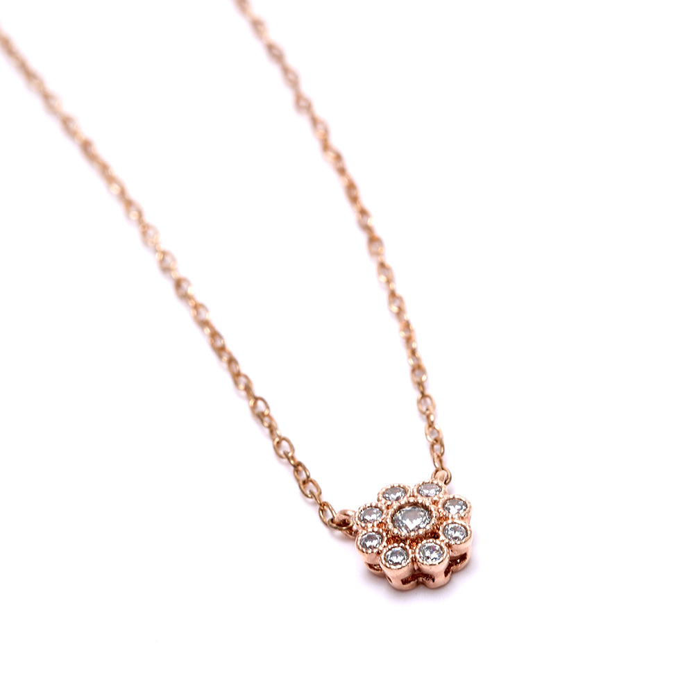 Rose Gold Plated Flower Necklace with Sparkling Cubic Zirconia