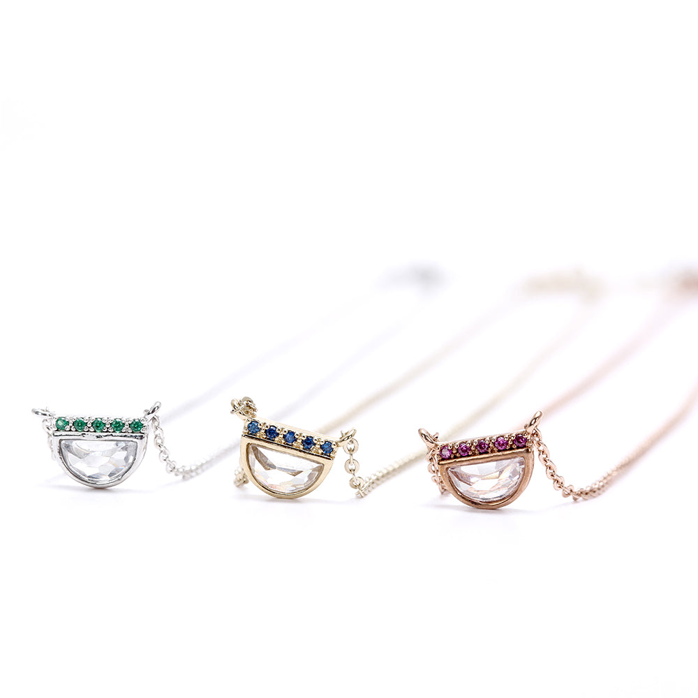 Colorful - Embellished Half - Moon Pendant Necklaces