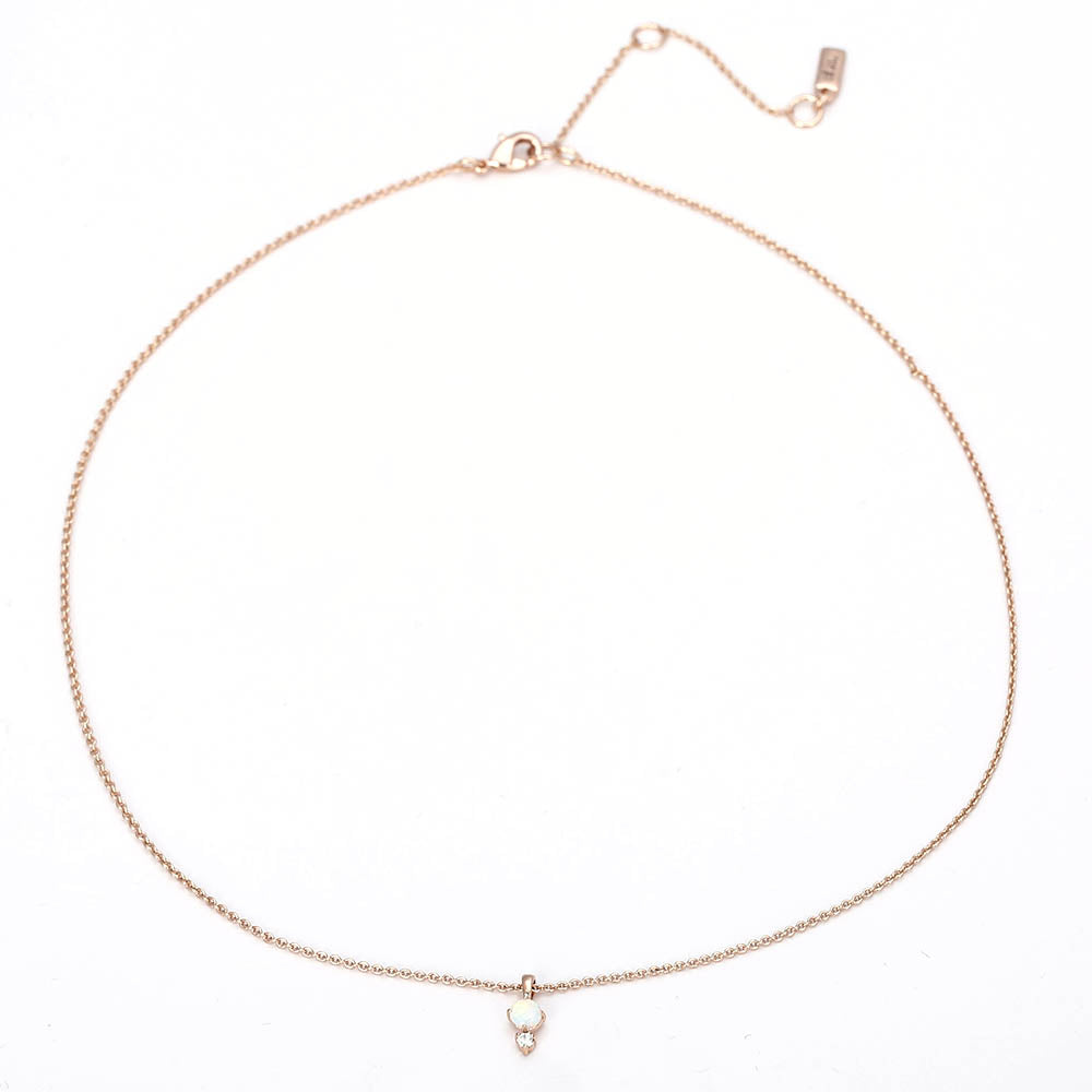 Dainty Gold-Tone Choker Necklace with Opal & Crystal Accent
