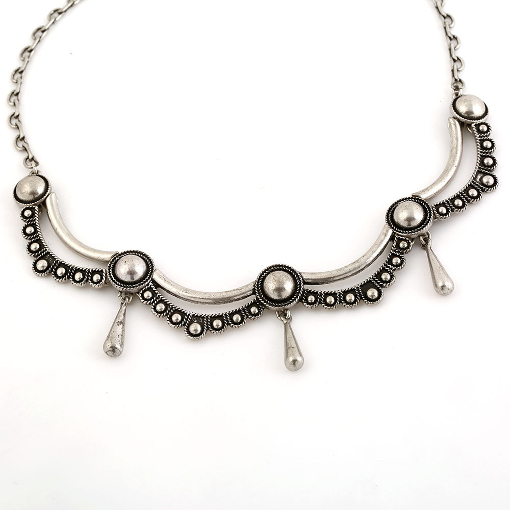 Vintage Silver -Tone Choker Necklace with Geometric Bead & Drop Accents