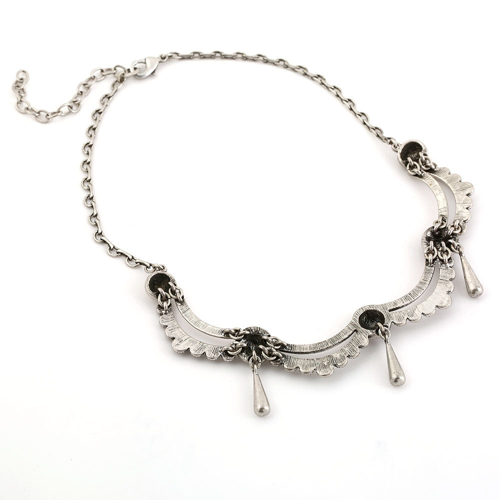 Vintage Silver -Tone Choker Necklace with Geometric Bead & Drop Accents
