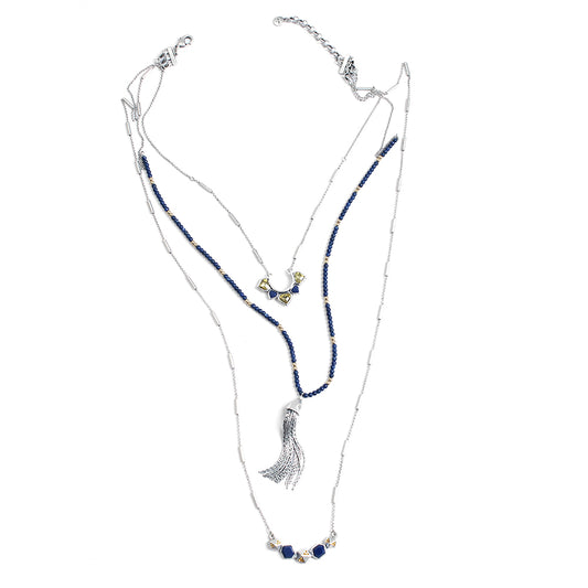 Layered Lapis Lazuli & Silver Statement Necklace Set - Boho Chic Jewelry for Women