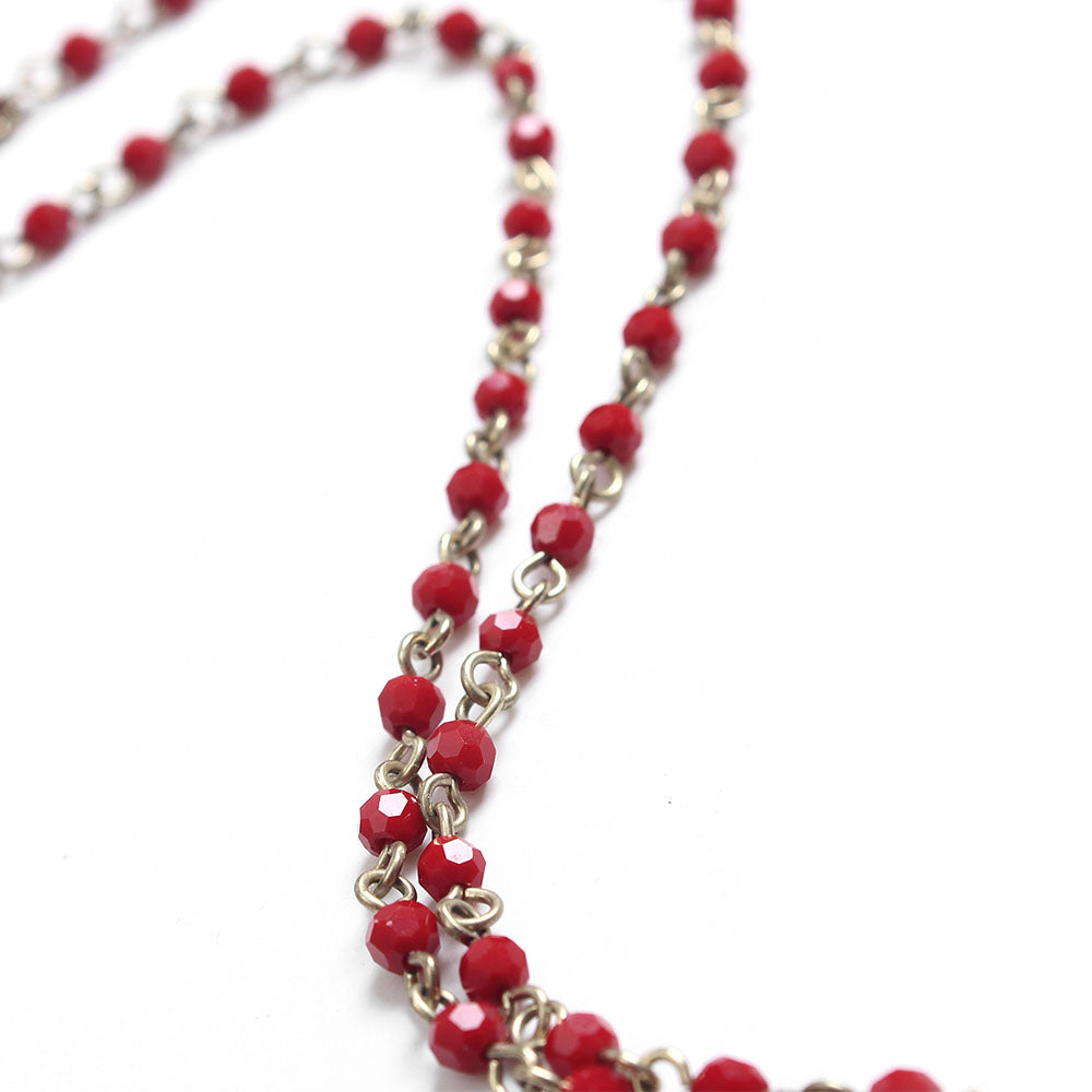 Bohemian Layered Red Bead & Tassel Necklace - Vintage Style Statement Jewelry