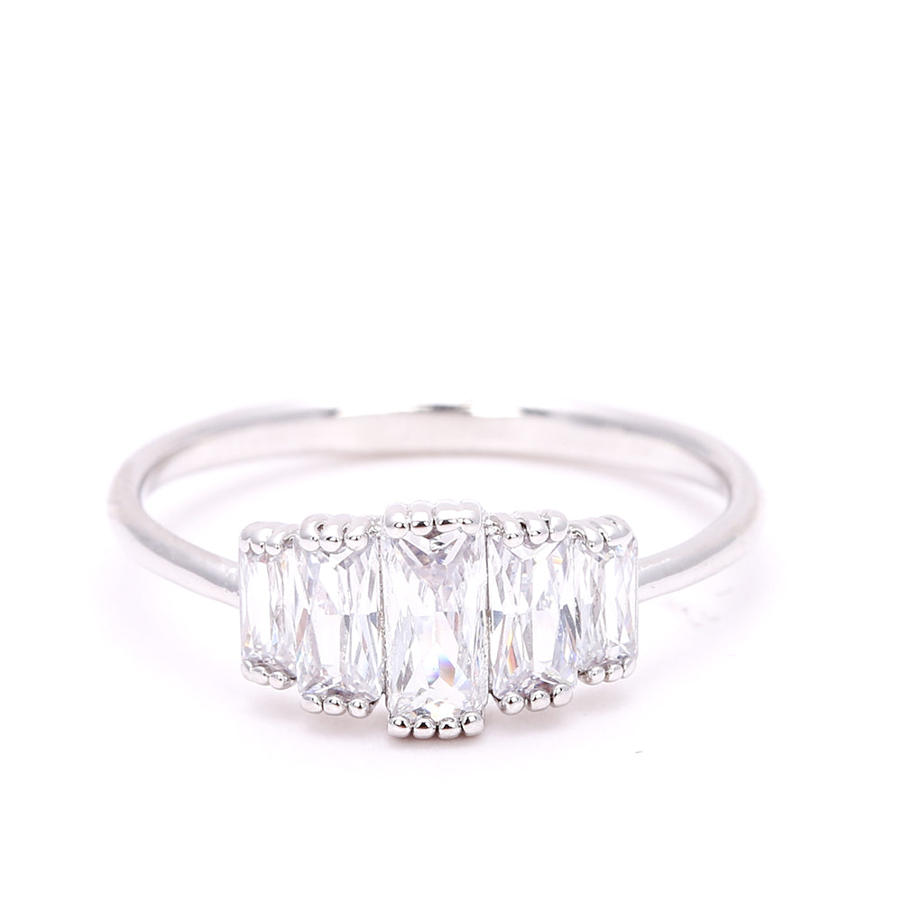legant Baguette - Cut Crystal - Silver Plated Ring