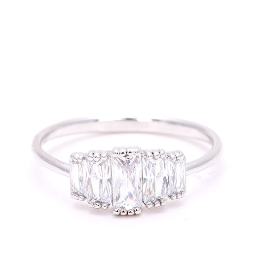 legant Baguette - Cut Crystal - Silver Plated Ring