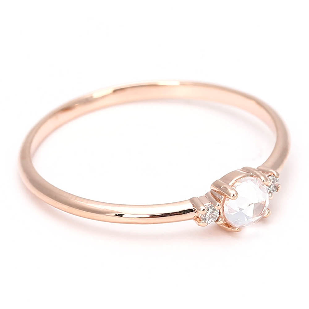Dainty Rose Gold Solitaire Ring with Side Stones