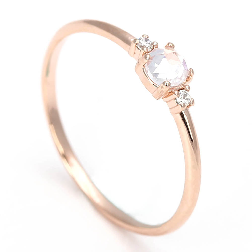 Dainty Rose Gold Solitaire Ring with Side Stones