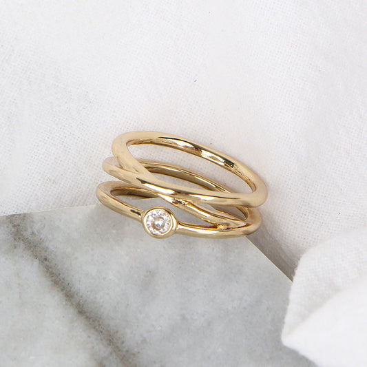 Gold Intertwined Ring with Sparkling Diamond Accent