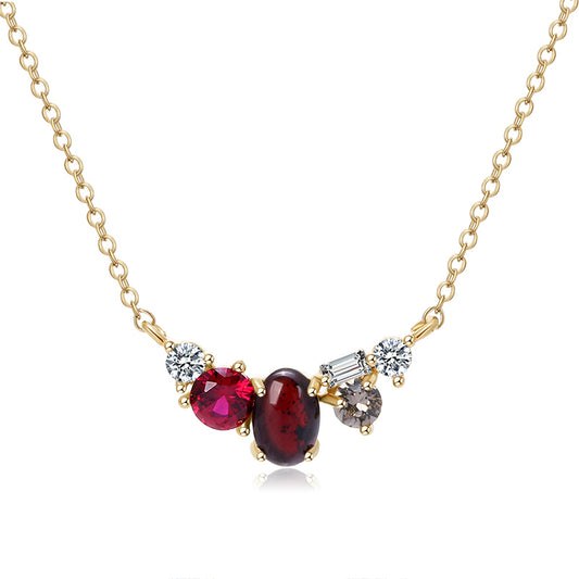 Garnet & Multi - Gemstone Gold - Plated Necklace | Elegant Statement Jewelry