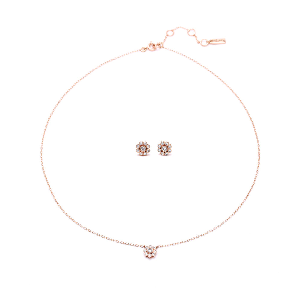 Rose Gold Plated Flower  Earrings & Necklace Sets with Sparkling Cubic Zirconia