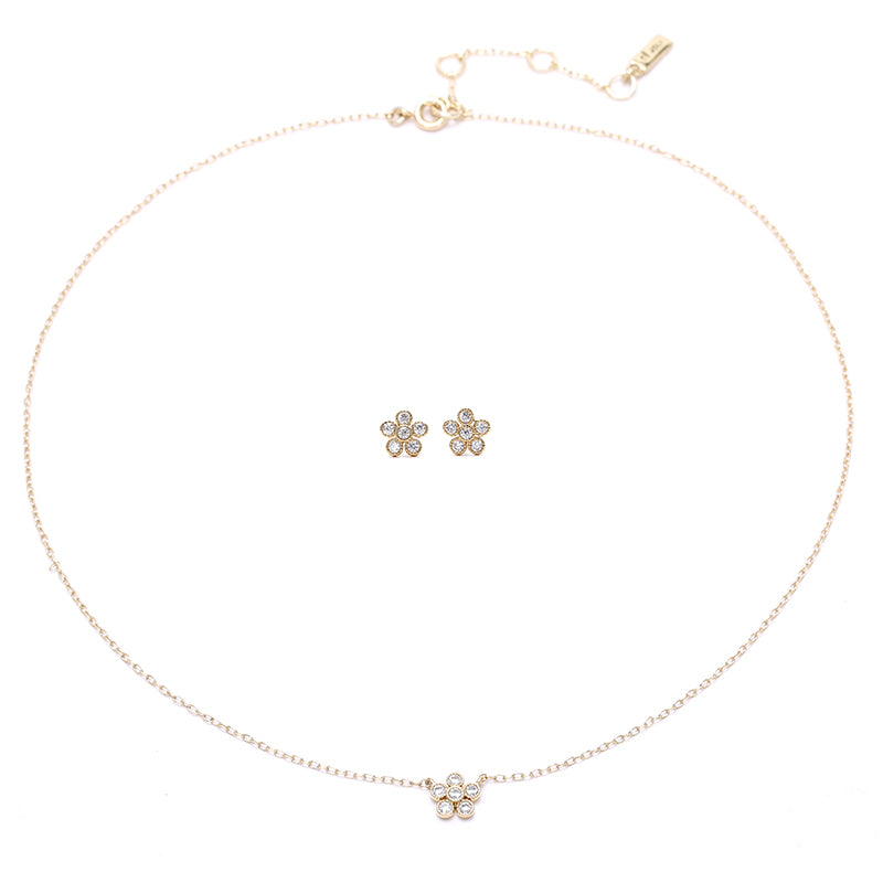 Gold /Silver - Toned Floral  Earrings & Necklace Sets with Sparkling Crystals