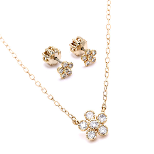 Gold /Silver - Toned Floral  Earrings & Necklace Sets with Sparkling Crystals