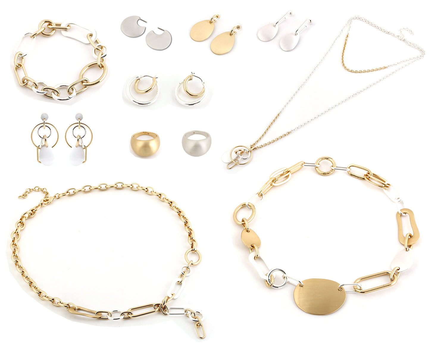 Punk Style Mixed Metal Jewelry Set - Necklaces, Bracelets, Earrings & Rings
